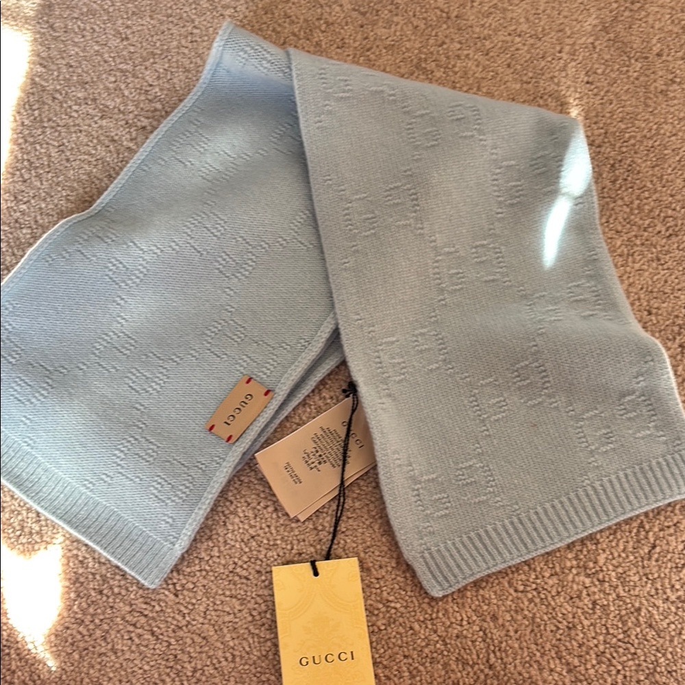 Gucci Light Blue Cashmere Scarf